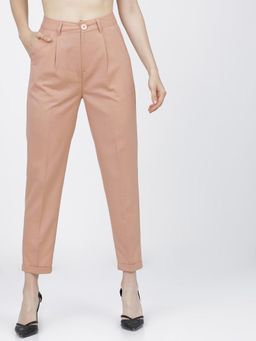 TOKYO TALKIES - Women Peach Pleated High waist Trousers