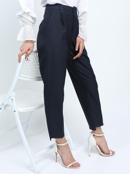 TOKYO TALKIES - Women Navy Blue Pleated Trousers