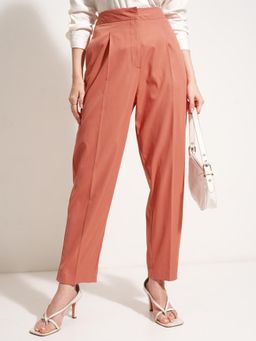 TOKYO TALKIES - Women Rust Carrot Pleated Pant With Side Pocket