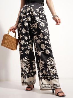 TOKYO TALKIES - Women Black Printed High-Rise Wide Leg Pants