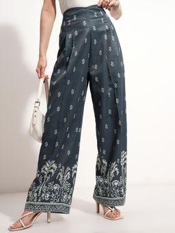 TOKYO TALKIES - Women Grey Printed High-Rise Wide Leg Pants