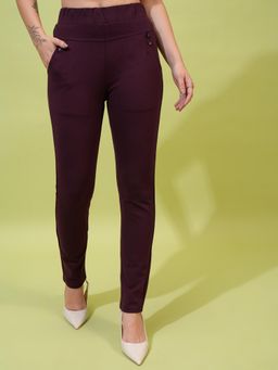 TOKYO TALKIES - Women Plum Solid Fitted Pants