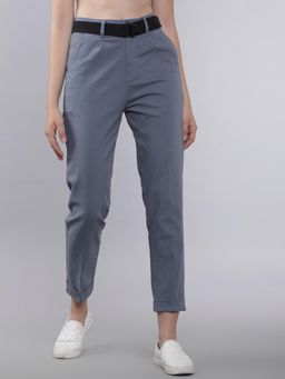 TOKYO TALKIES - Women Grey Regular Fit Solid Regular Trousers with Belt (Set of 2)