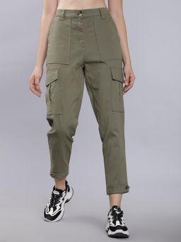 TOKYO TALKIES - Women Olive Green Regular Fit Solid Cargos