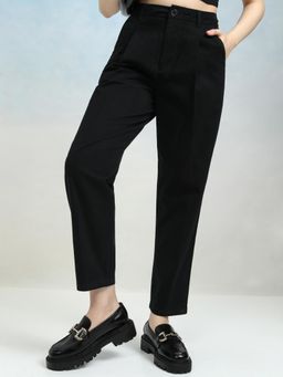 TOKYO TALKIES - Women Woven Black Solid Carrot Trousers