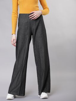 TOKYO TALKIES - Women Wo Grey Solid Wide Leg Pant