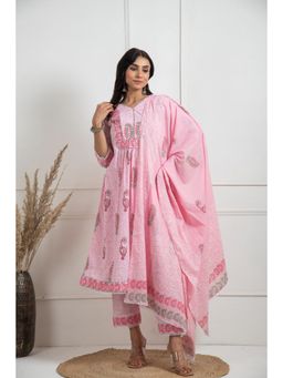 JS Label  - JS LABEL Light Pink Hand Block Print Mulmul Dupatta