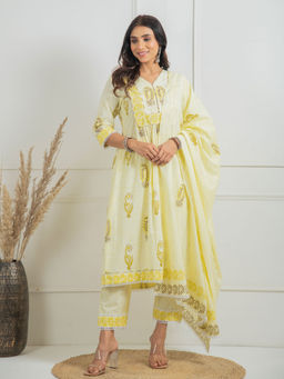 JS Label  - JS LABEL Pastel Yellow Hand Block Print Mumul Dupatta