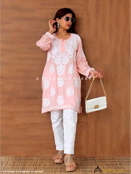 The Chikan Label - Peach Kaifiyat Modal Chikankari Kurti