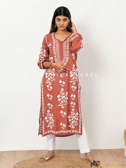 The Chikan Label - Brown Nora Modal Chikankari Straight Kurta
