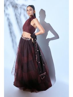 Nirmooha - Corded Brown Top Paired With Brown Skirt And Dupatta