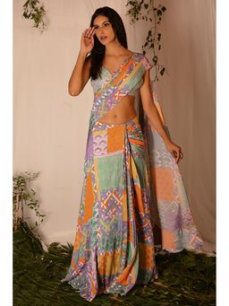 Nirmooha - Multicolour Printed Saree With Stitched Blouse