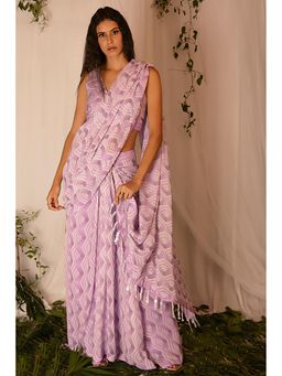 Nirmooha - Pink Hand-Embroidered Saree With Stitched Blouse