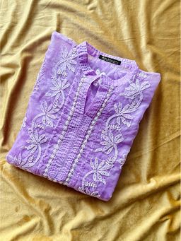 The Chikan Label - Lavender Avya Organza Chikankari Semi Stitched Kurti