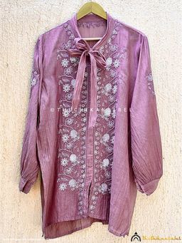 The Chikan Label - Mauve Anvi Mulmul Chanderi Chikankari Semi Stitched Shirt