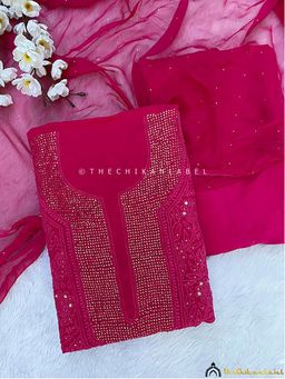 The Chikan Label - Arz Viscose Chikankari Pink Unstitched Kurta with Dupatta