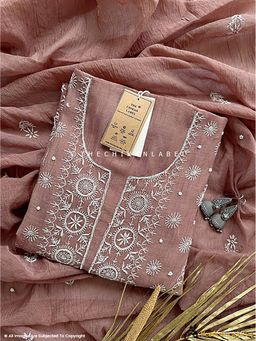 The Chikan Label - Mauve Gulaal Chanderi Mulmul Semi Stitched Kurti with Dupatta