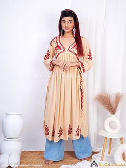 The Chikan Label - Vamika Modal Chikankari Beige Nayra Cut Anarkali