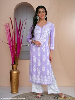 The Chikan Label - Aidah Modal Chikankari Straight Lavender Kurta