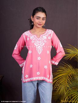 The Chikan Label - Sangeet Modal Chikankari Pink Tunic