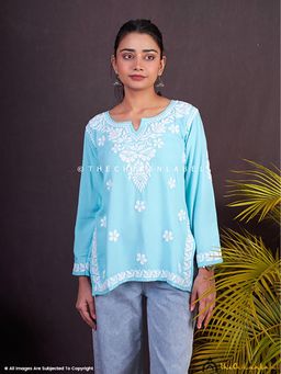 The Chikan Label - Sangeet Modal Chikankari Blue Tunic