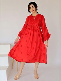 The Chikan Label - Red Zahrah Muslin Chikankari Jhalar Yok Anarkali