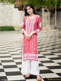 The Chikan Label - Amara Muslin Chikankari Straight Coral Kurta