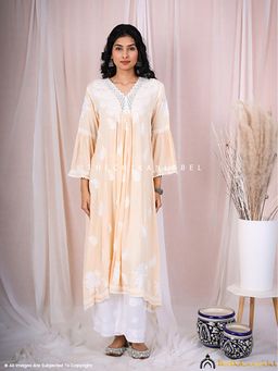 The Chikan Label - Ruhina Modal Chikankari A-Line Beige Kurta