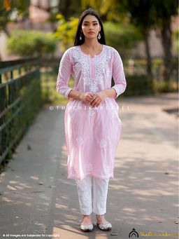The Chikan Label - Saba Cotton Chikankari Straight Pink Kurta