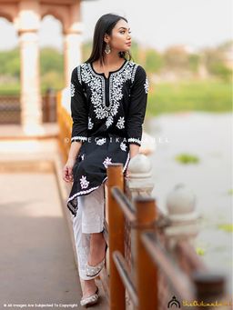The Chikan Label - Saba Cotton Chikankari Straight Black Kurta