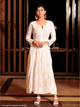 The Chikan Label - White Rooh Chanderi Chikankari A-Line Kurta