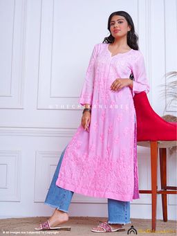 The Chikan Label - Azmi Muslin Chikankari Straight Pink Kurta