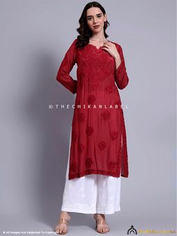 The Chikan Label - Sama Muslin Chikankari Straight Maroon Kurta
