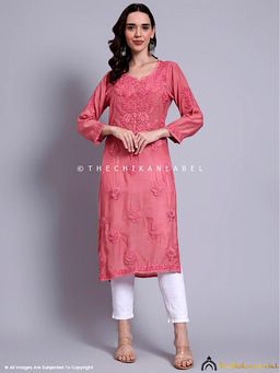 The Chikan Label - Sama Muslin Chikankari Straight Pink Kurta