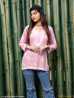 The Chikan Label - Geet Modal Chikankari Pink Tunic