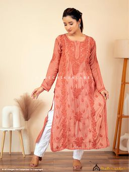 The Chikan Label - Coral Suha Chikankari Straight Kurta