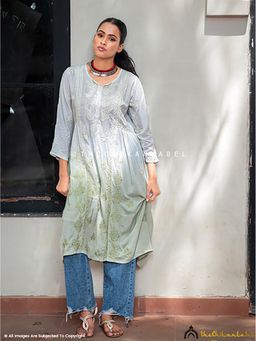 The Chikan Label - Anisa Modal Chikankari A-Line Green Kurta