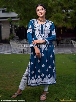 The Chikan Label - Blue Safa Muslin Chikankari Straight Kurta