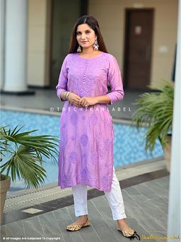 The Chikan Label - Aniya Chanderi Chikankari Straight Lavender Kurta