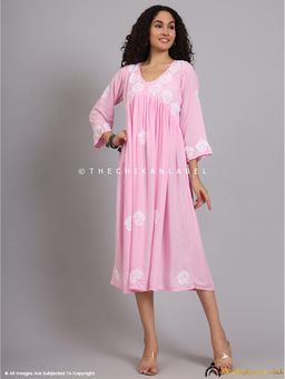 The Chikan Label - Aina Modal Chikankari Alia Cut A-Line Pink Kurta
