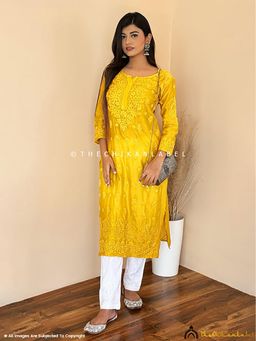 The Chikan Label - Afseen Chanderi Chikankari Straight Yellow Kurta