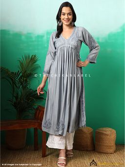 The Chikan Label - Nayra Modal Chikankari Grey Anarkali