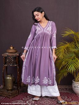 The Chikan Label - Nayra Modal Chikankari Mauve Anarkali
