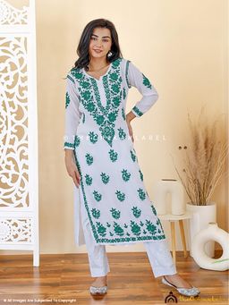 The Chikan Label - Jugni Modal Chikankari Straight Green Kurta