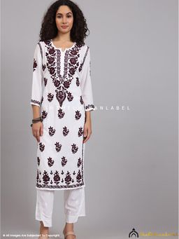 The Chikan Label - Jugni Modal Chikankari Straight White Kurta