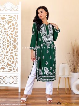 The Chikan Label - Green Masoom Modal Chikankari Straight Kurta