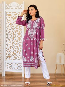 The Chikan Label - Mauve Masoom Modal Chikankari Straight Kurta