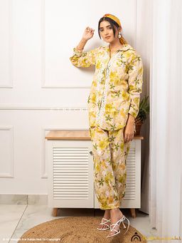 The Chikan Label - Nadira Mulmul Cotton Beige Chikankari Shirt with Pant Co-Ord Set