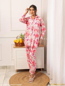 The Chikan Label - Nadira Mulmul Cotton Chikankari Pink Shirt with Pant Co-Ord Set