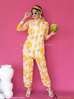 The Chikan Label - Nadira Mulmul Cotton Chikankari Yellow Shirt with Pant Co-Ord Set